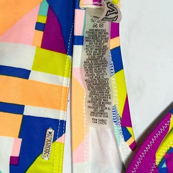 PINK Victorias Secret Halter Bikini Size Medium Geometric Padded Swim - Picture 7 of 8